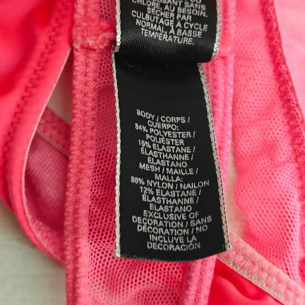 Victoria Secret Satin Neon Pink Mesh Thong Womens Large